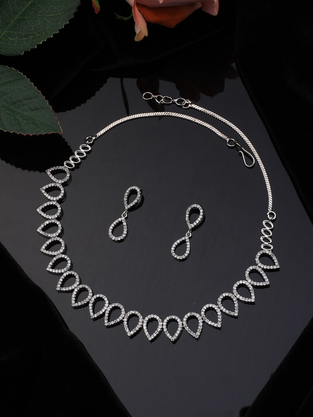

Vita Bella Silver-Plated & White CZ Studded Antique Jewellery Set