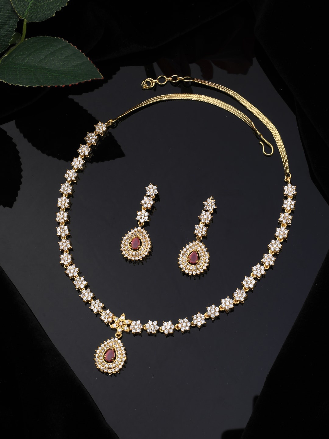 

Vita Bella Gold-Plated & Red CZ-Studded Jewellery Set