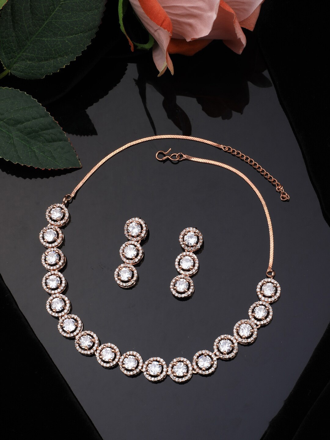 

Vita Bella Rose Gold-Plated & White CZ Stone-Studded Jewellery Set