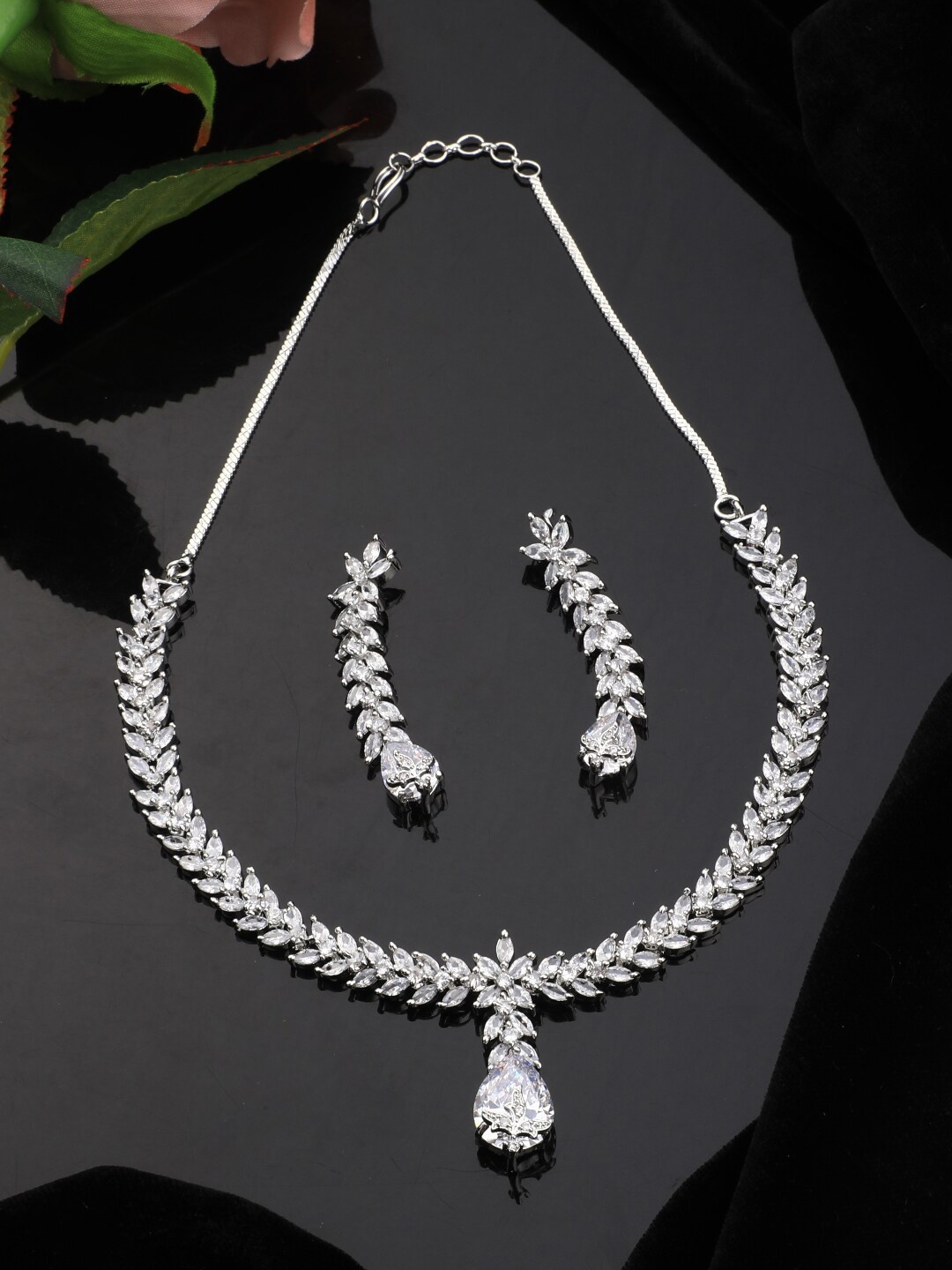 

Vita Bella Silver-Plated & White CZ Stone-Studded Jewellery Set