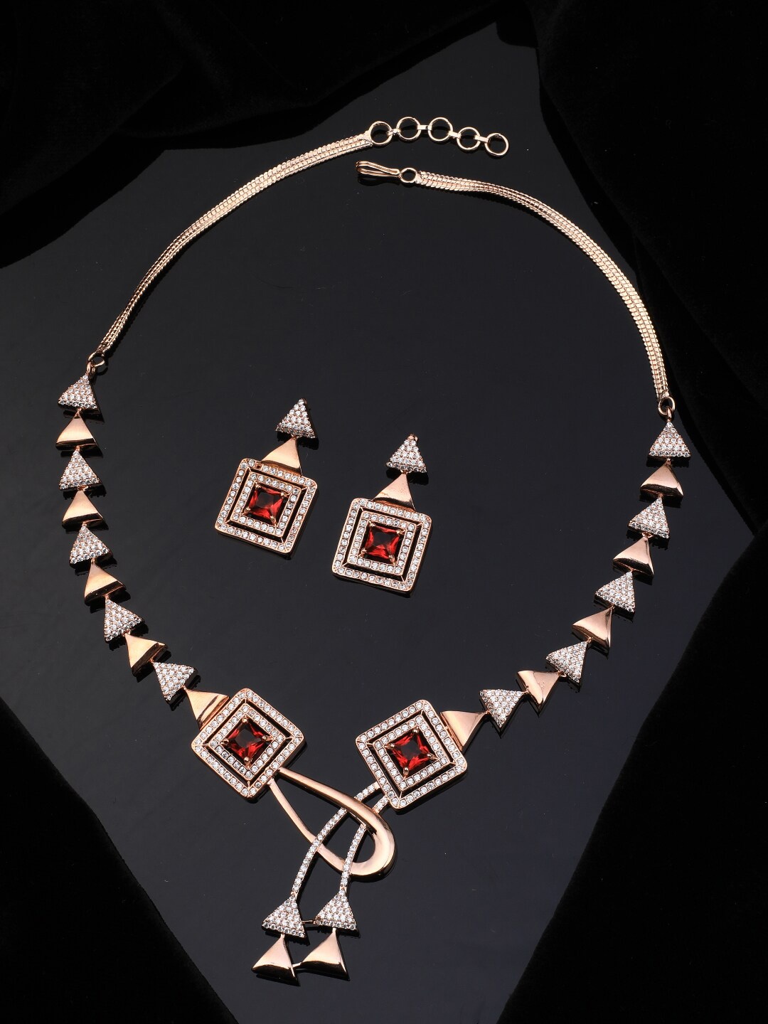 

Vita Bella Rose Gold-Plated White & Red CZ Studded Jewellery Set