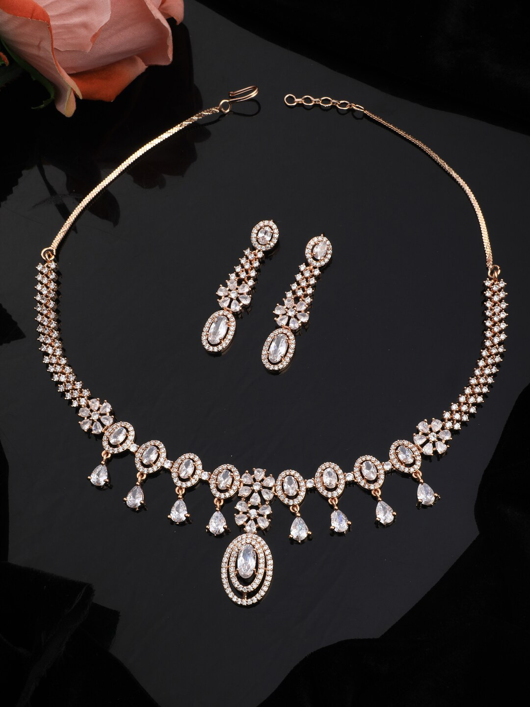 

Vita Bella Rose Gold-Plated & White CZ Stone-Studded Jewellery Set