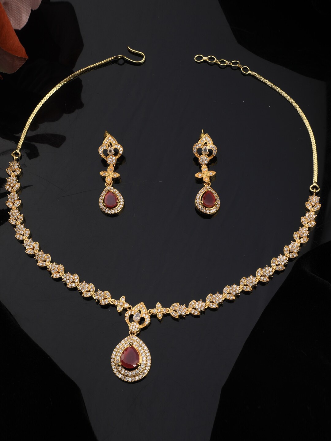 

Vita Bella Gold-Plated White & Red CZ-Studded Jewellery Set