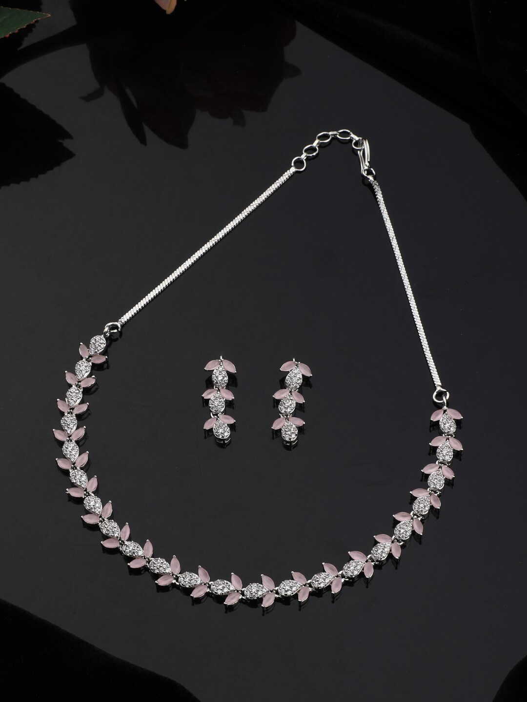 

Vita Bella Gold-Plated Silver-Toned Pink CZ Stone-Studded Jewellery Set