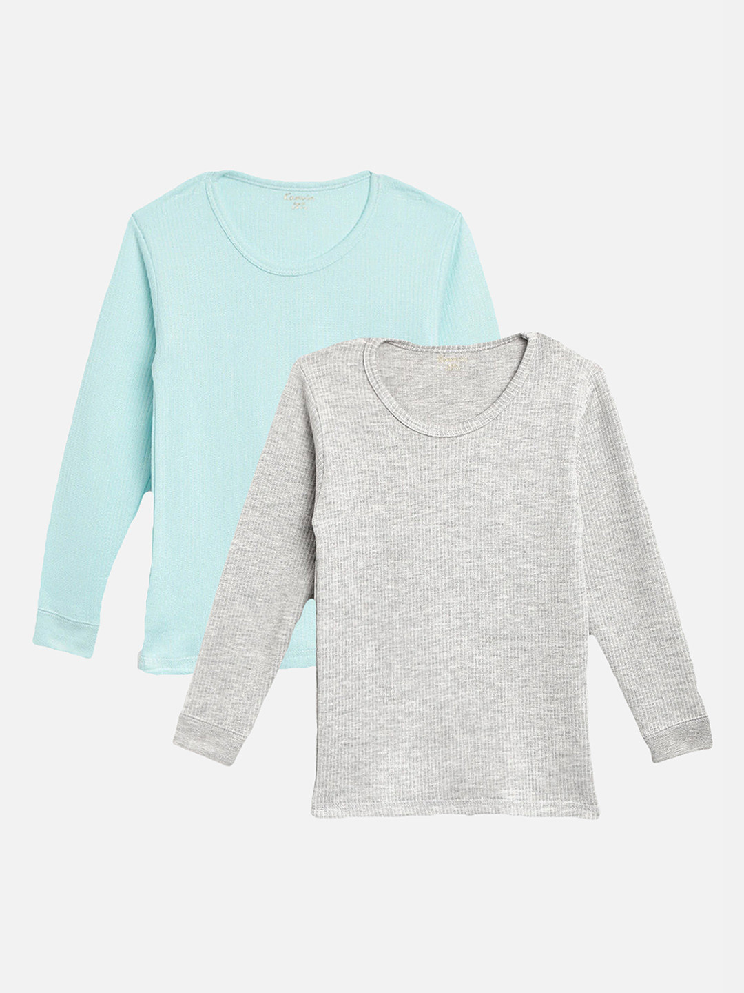 

Kanvin Boys Pack Of 2 Turquoise & Grey Ribbed Cotton Thermal Tops, Blue