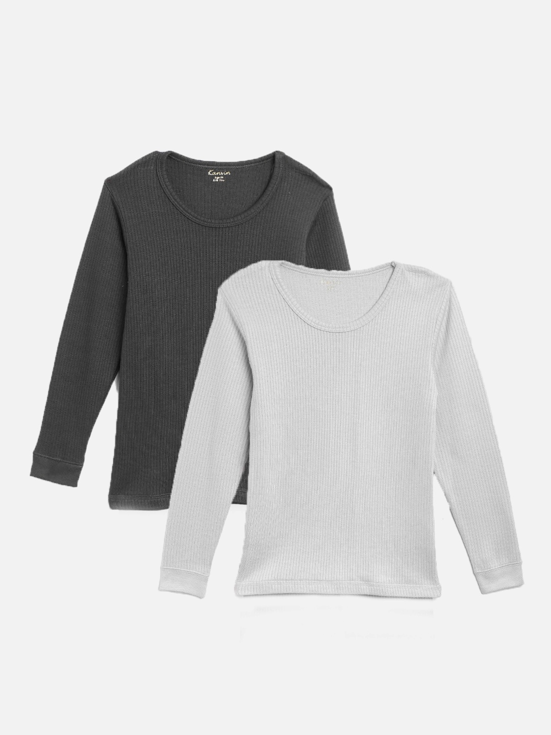 

Kanvin Boys Pack of 2 Charcoal Black & Grey Ribbed Cotton Thermal Tops