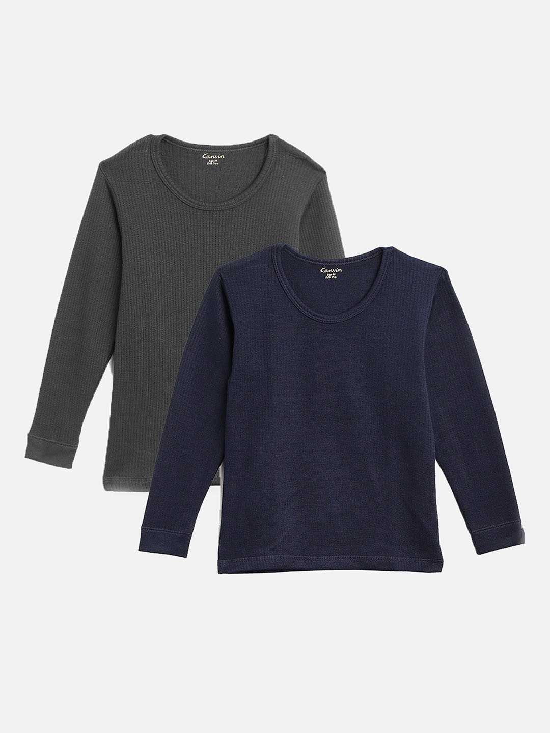 

Kanvin Boys Pack Of 2 Navy Blue & Charcoal Ribbed Thermal Tops