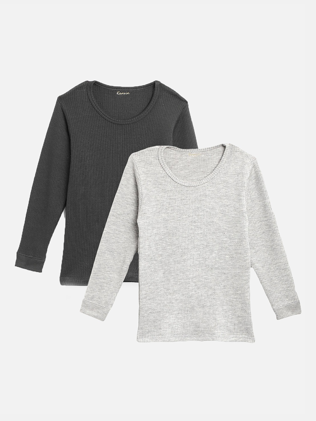 

Kanvin Boys Pack Of 2 Charcoal & Grey Melange Ribbed Cotton Thermal Tops