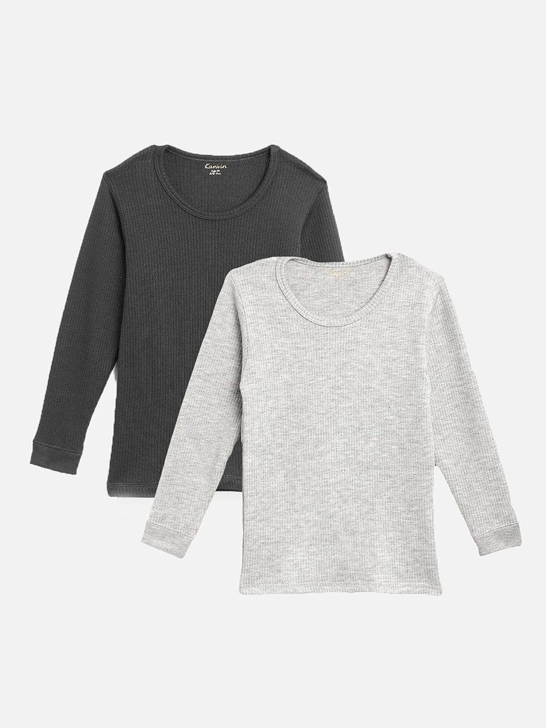 

Kanvin Boys Pack Of 2 Charcoal & Grey Melange Ribbed Thermal Tops