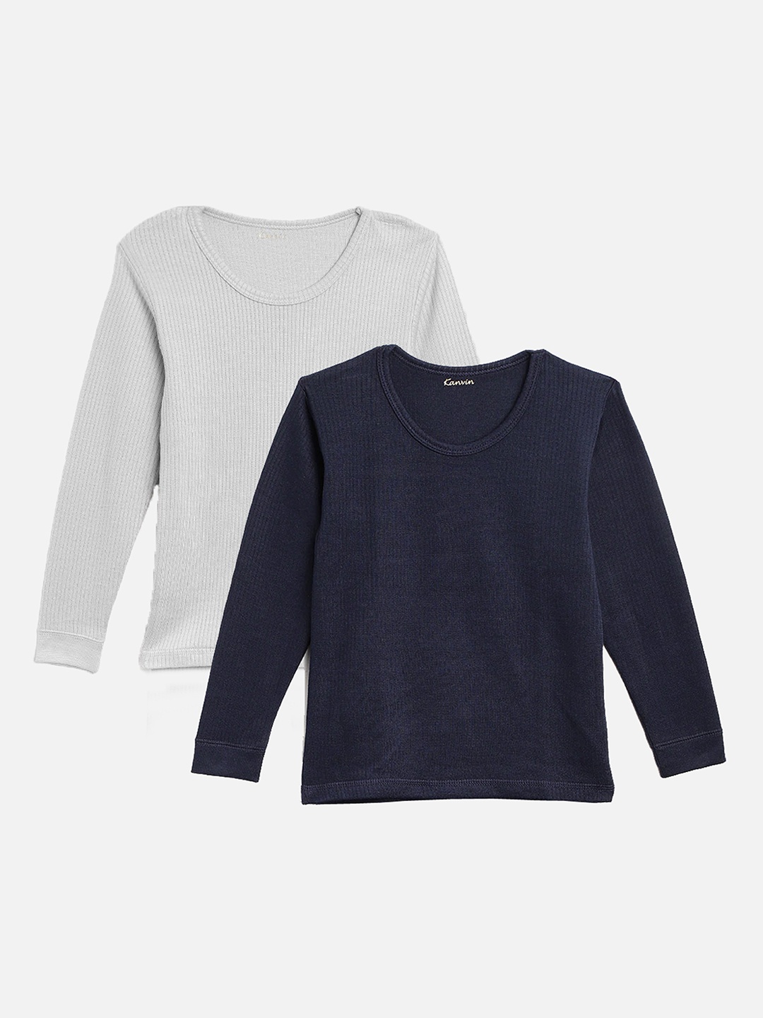 

Kanvin Boys Pack Of 2 Grey & Navy Blue Ribbed Cotton Thermal Tops