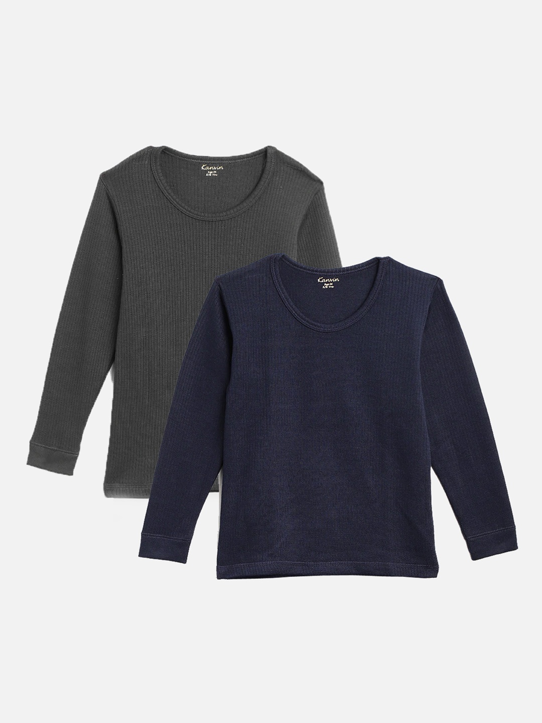 

Kanvin Boys Pack Of 2 Charcoal & Navy Blue Ribbed Thermal Tops