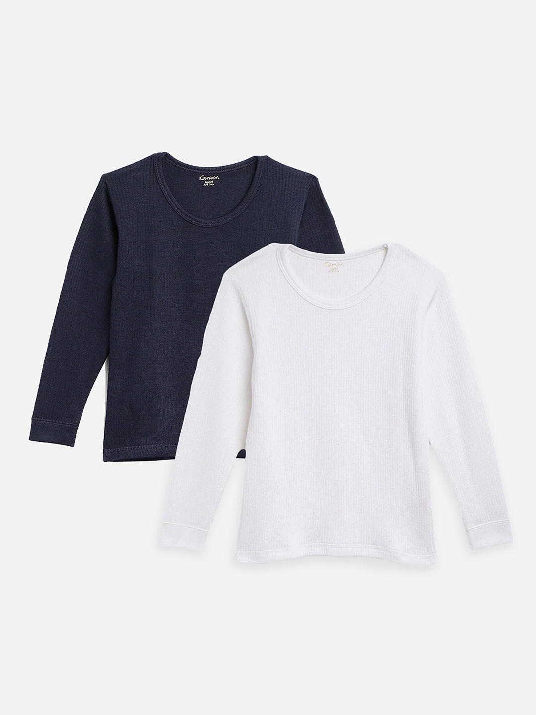 

Kanvin Boys Pack of 2 Navy Blue & White Ribbed Cotton Thermal Tops