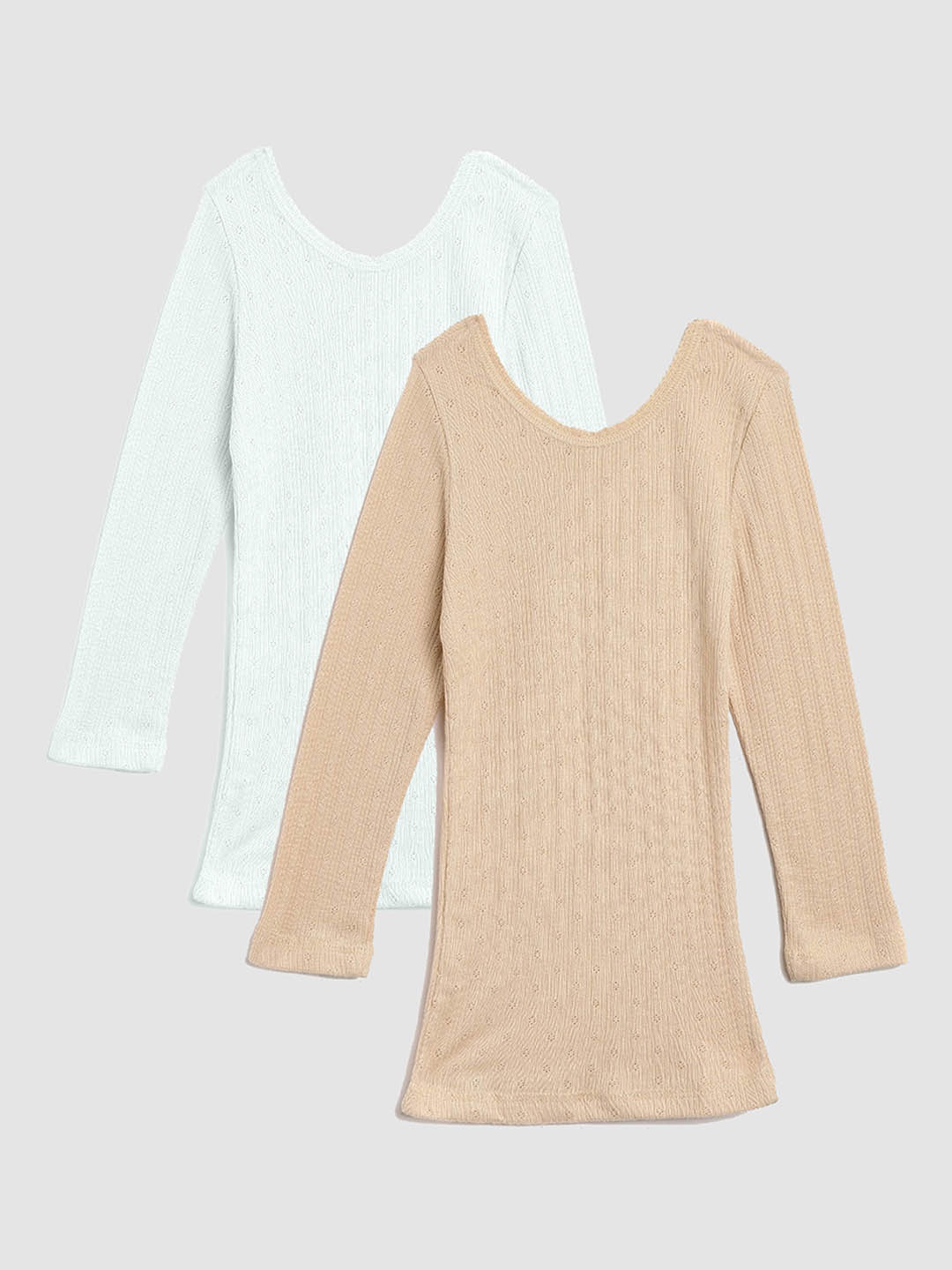 

Kanvin Girls Pack Of 2 Off White & Beige Ribbed Thermal Tops