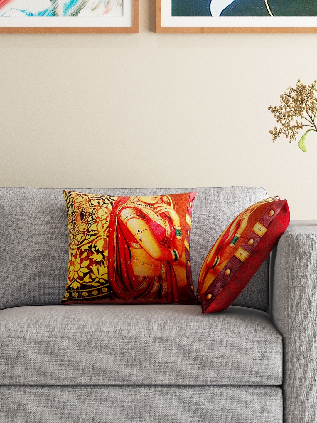 

HOUZZCODE Set of 2 Red Printed Double-Sided 16" x 16" Square Cushion Covers