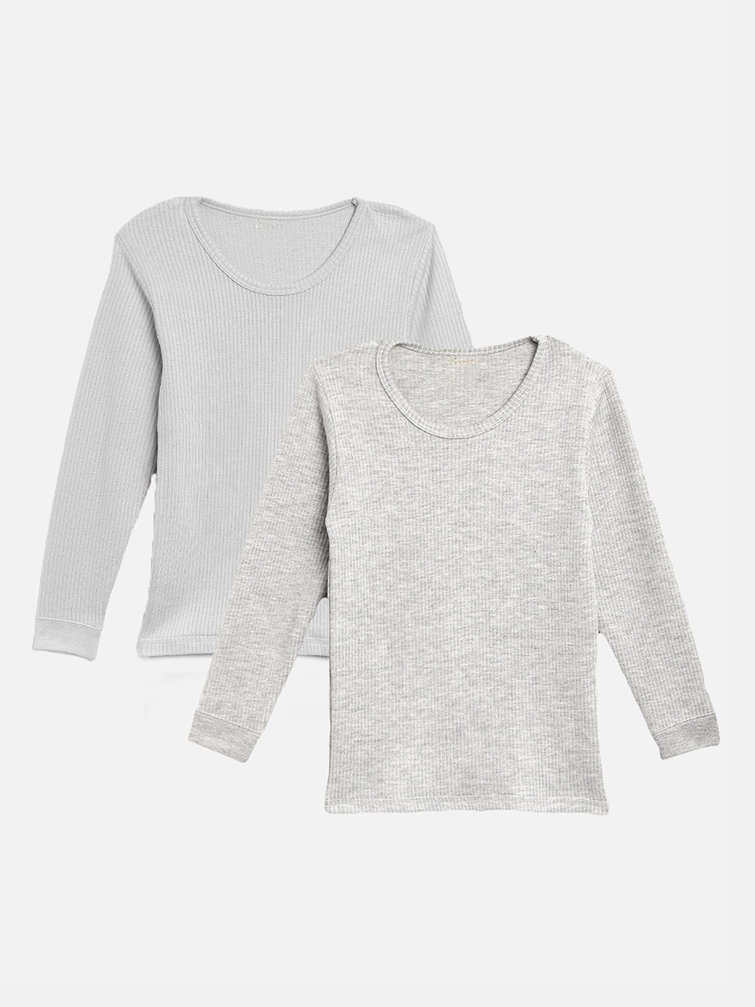 

Kanvin Boys Pack Of 2 Grey & Grey Melange Ribbed Cotton Thermal Tops