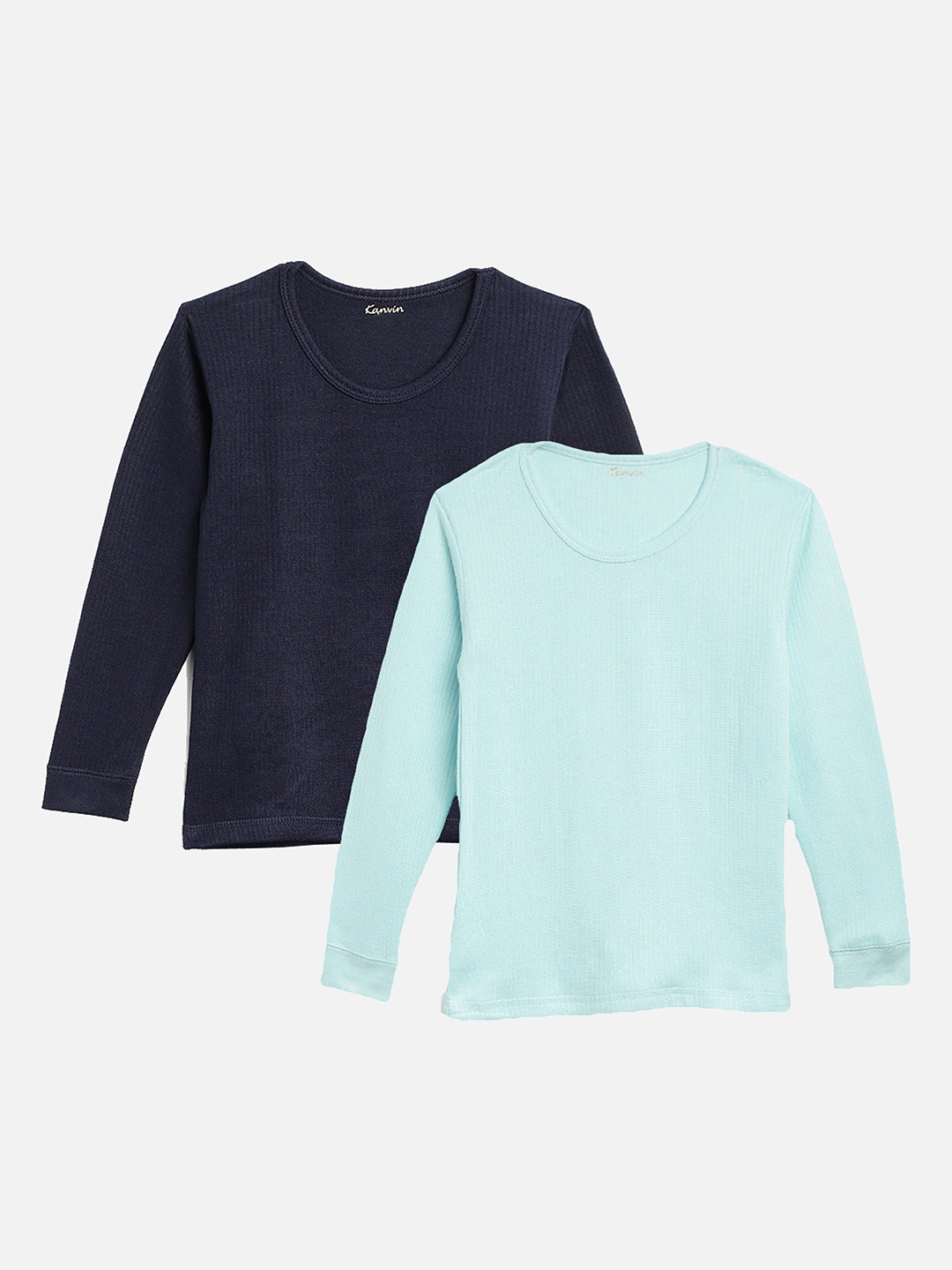 

Kanvin Boys Pack Of 2 Turquoise Blue & Navy Blue Ribbed Cotton Thermal Tops
