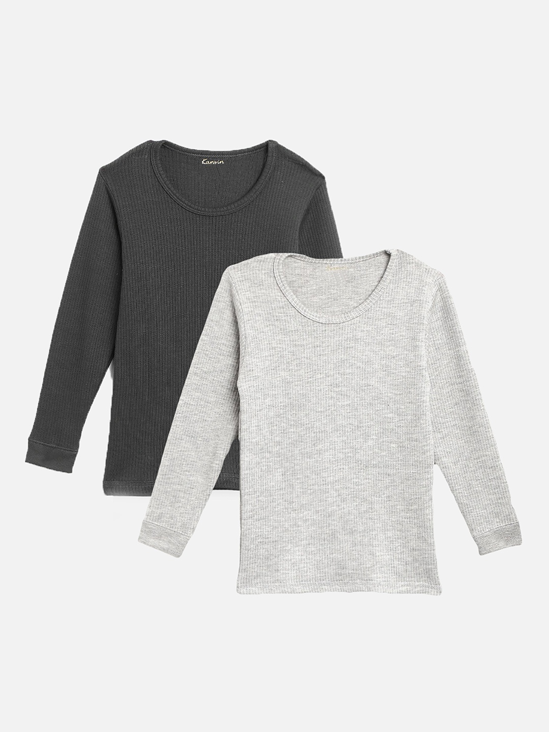 

Kanvin Boys Pack Of 2 Charcoal & Grey Melange Ribbed Cotton Thermal Tops