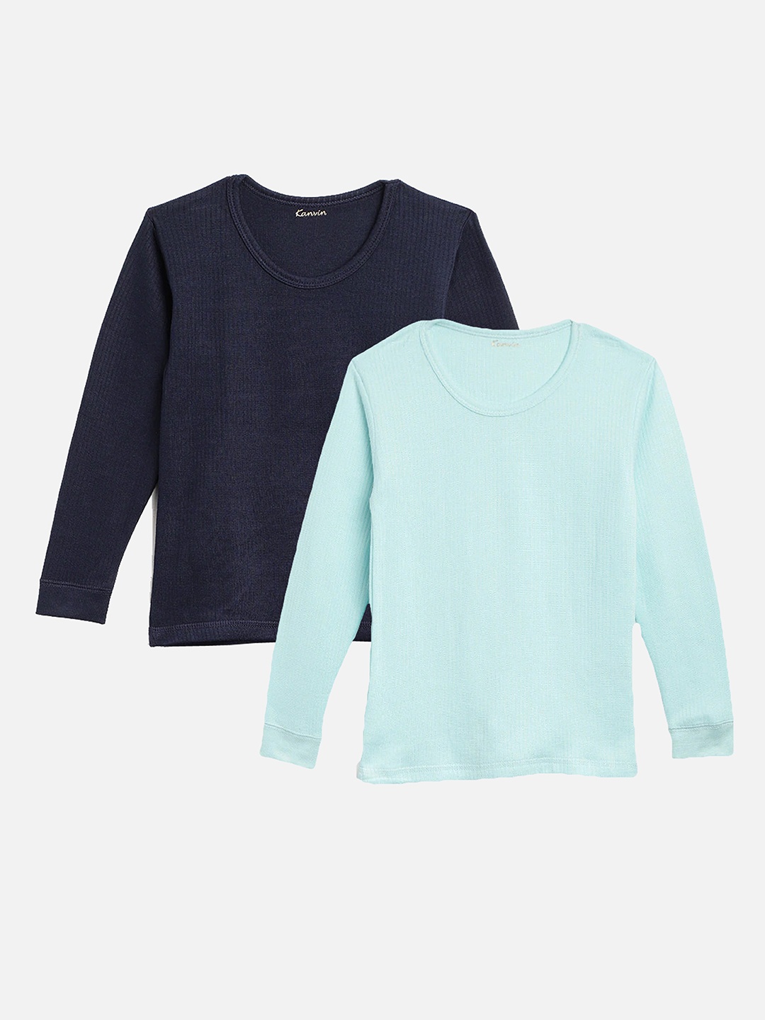 

Kanvin Boys Pack Of 2 Turquoise Blue & Navy Blue Ribbed Cotton Thermal Tops