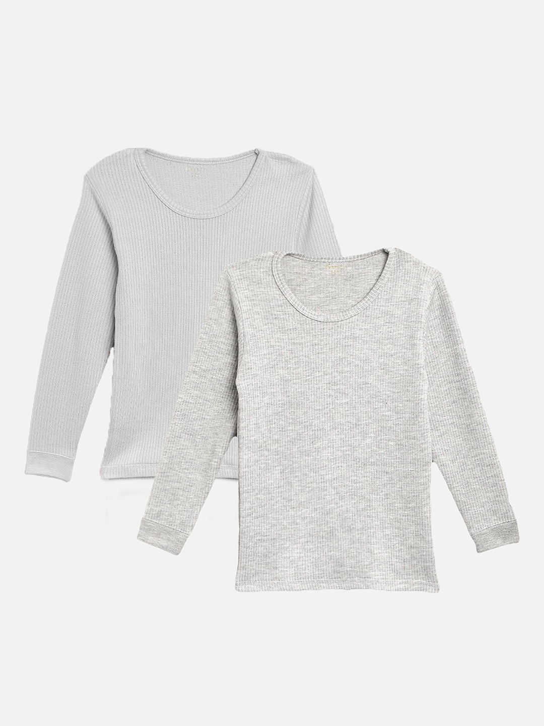 

Kanvin Boys Pack of 2 Grey & Grey Melange Ribbed Cotton Thermal Tops
