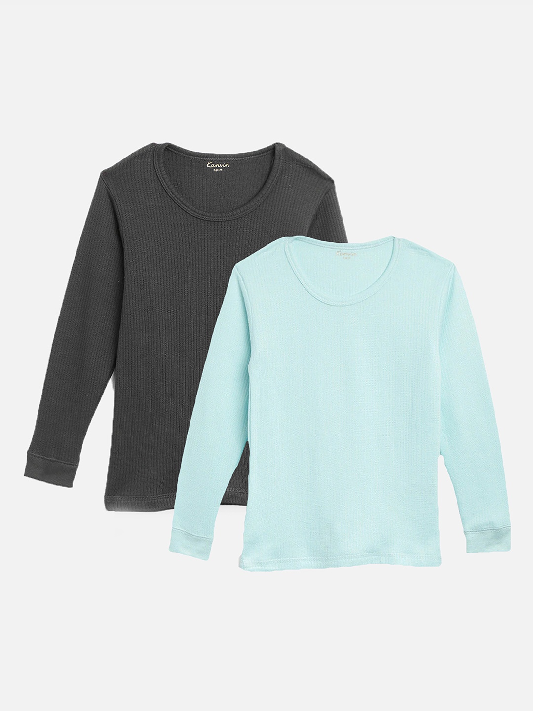 

Kanvin Boys Pack Of 2 Charcoal & Turquoise Blue Ribbed Cotton Thermal Tops