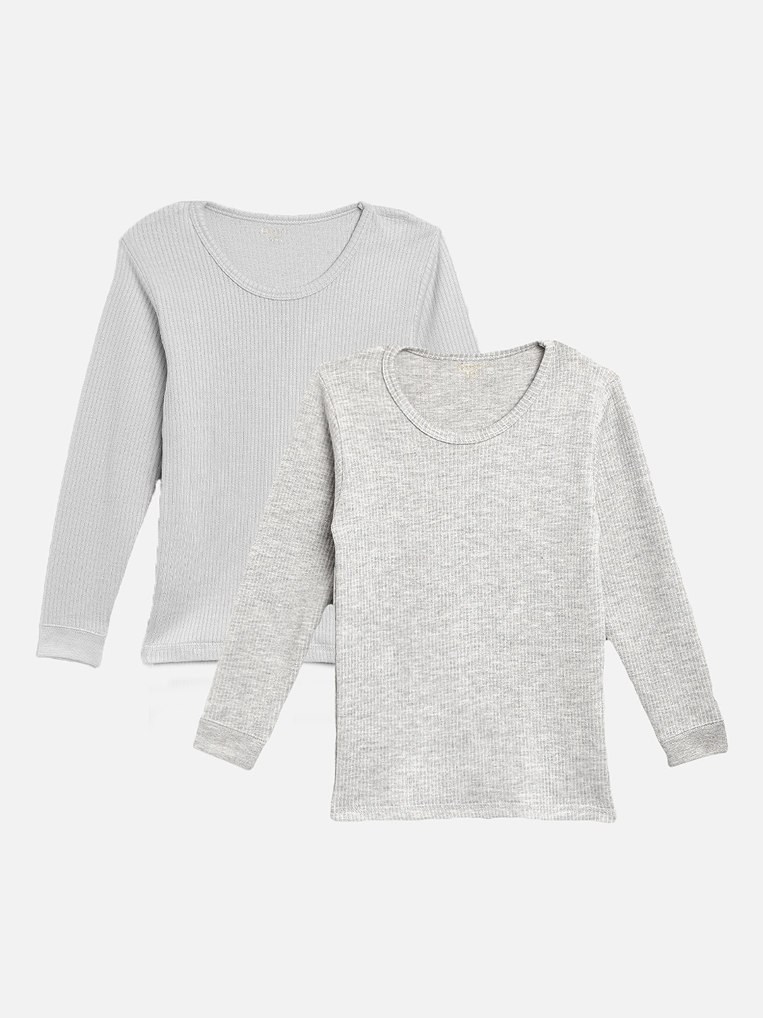 

Kanvin Boys Pack Of 2 Grey & Grey Melange Ribbed Cotton Thermal Tops