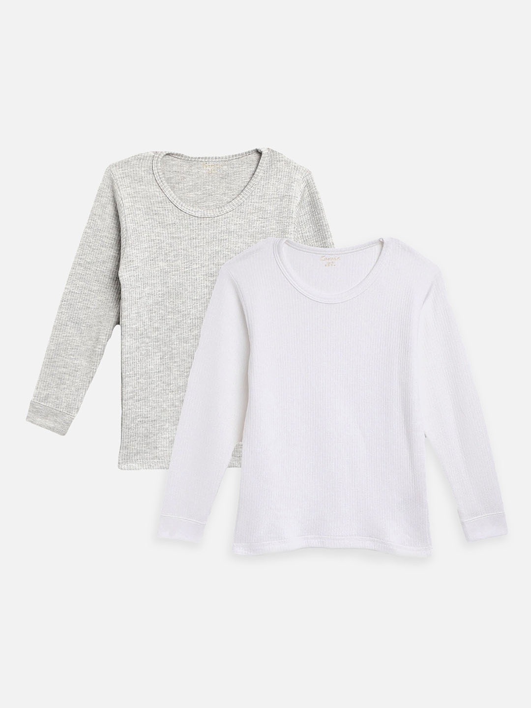 

Kanvin Boys Pack Of 2 White & Grey Melange Ribbed Cotton Thermal Tops