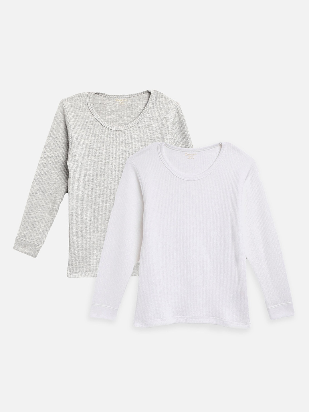 

Kanvin Boys Pack Of 2 White & Grey Melange Ribbed Cotton Thermal Tops