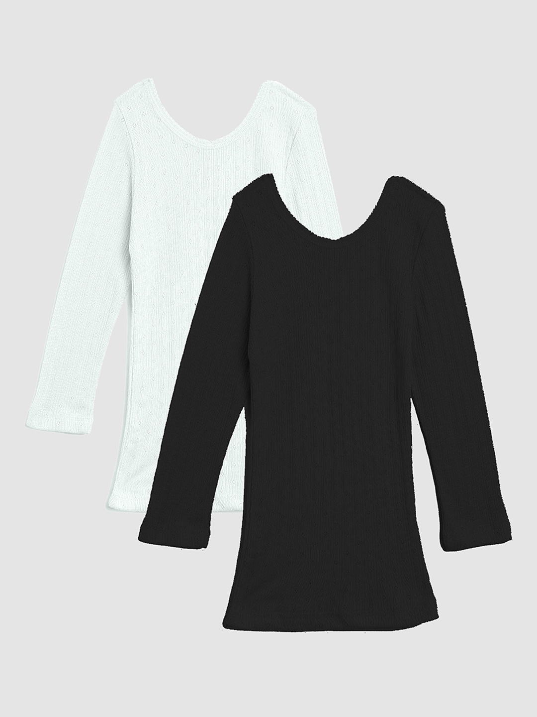 

Kanvin Girls Pack Of 2 Of White & Black Ribbed Cotton Thermal Tops