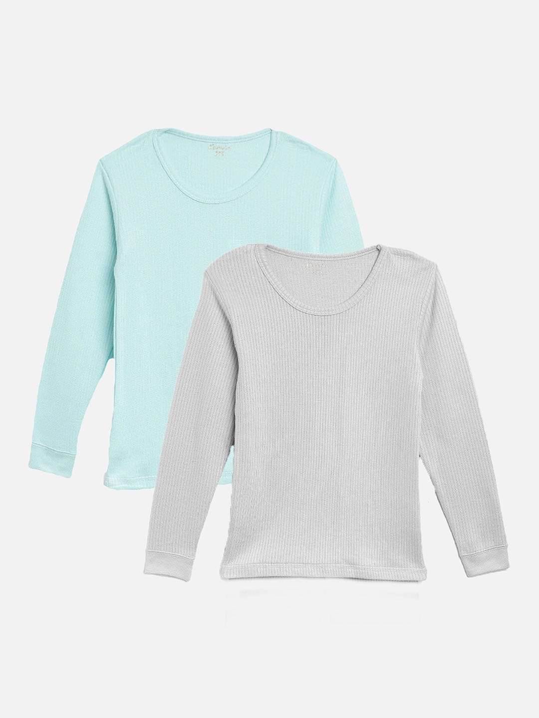 

Kanvin Boys Pack Of 2 Turquoise Blue & Grey Ribbed Cotton Thermal Tops