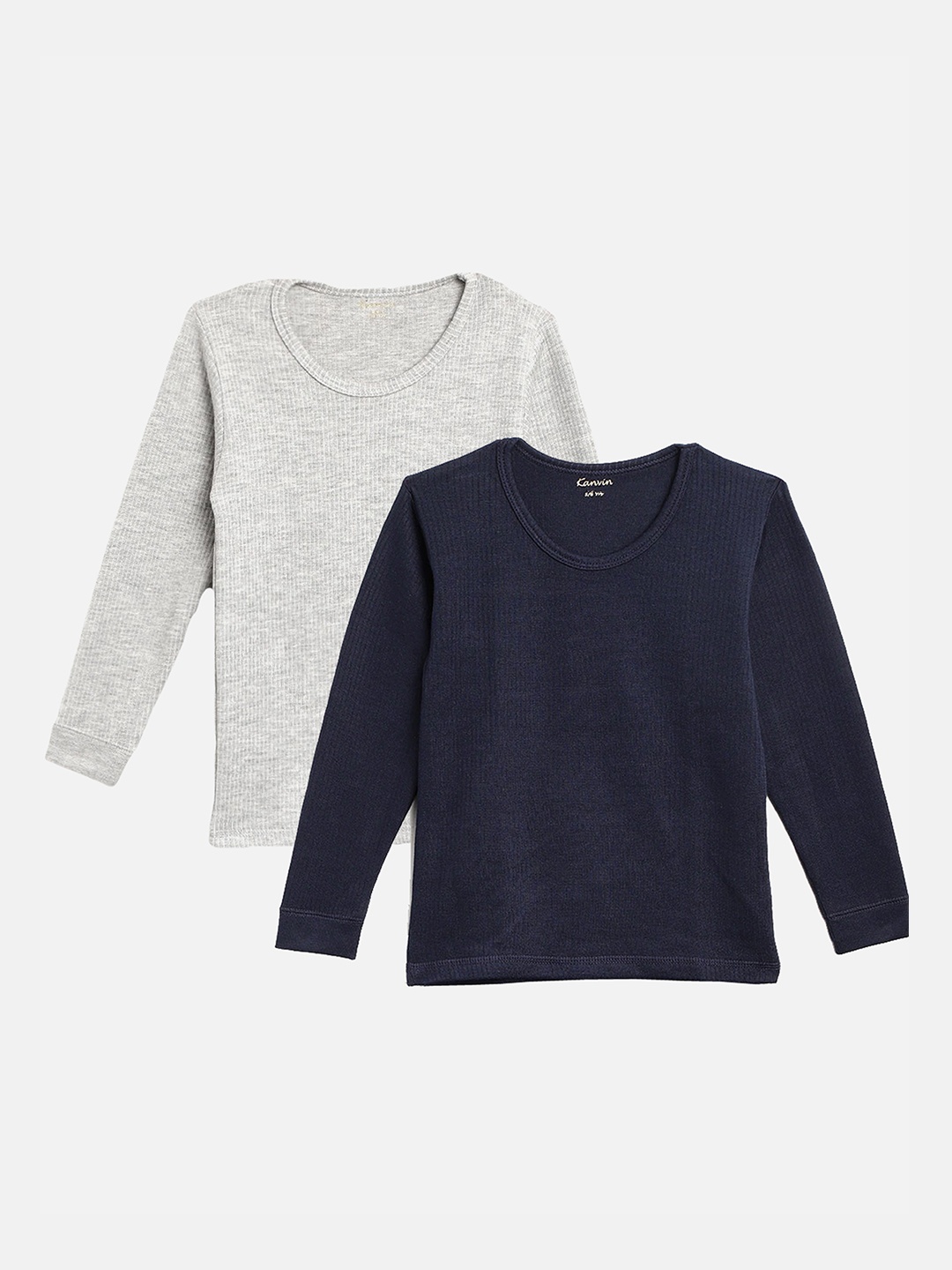 

Kanvin Boys Navy blue & grey melange Pack Of 2 Solid Thermal Tops