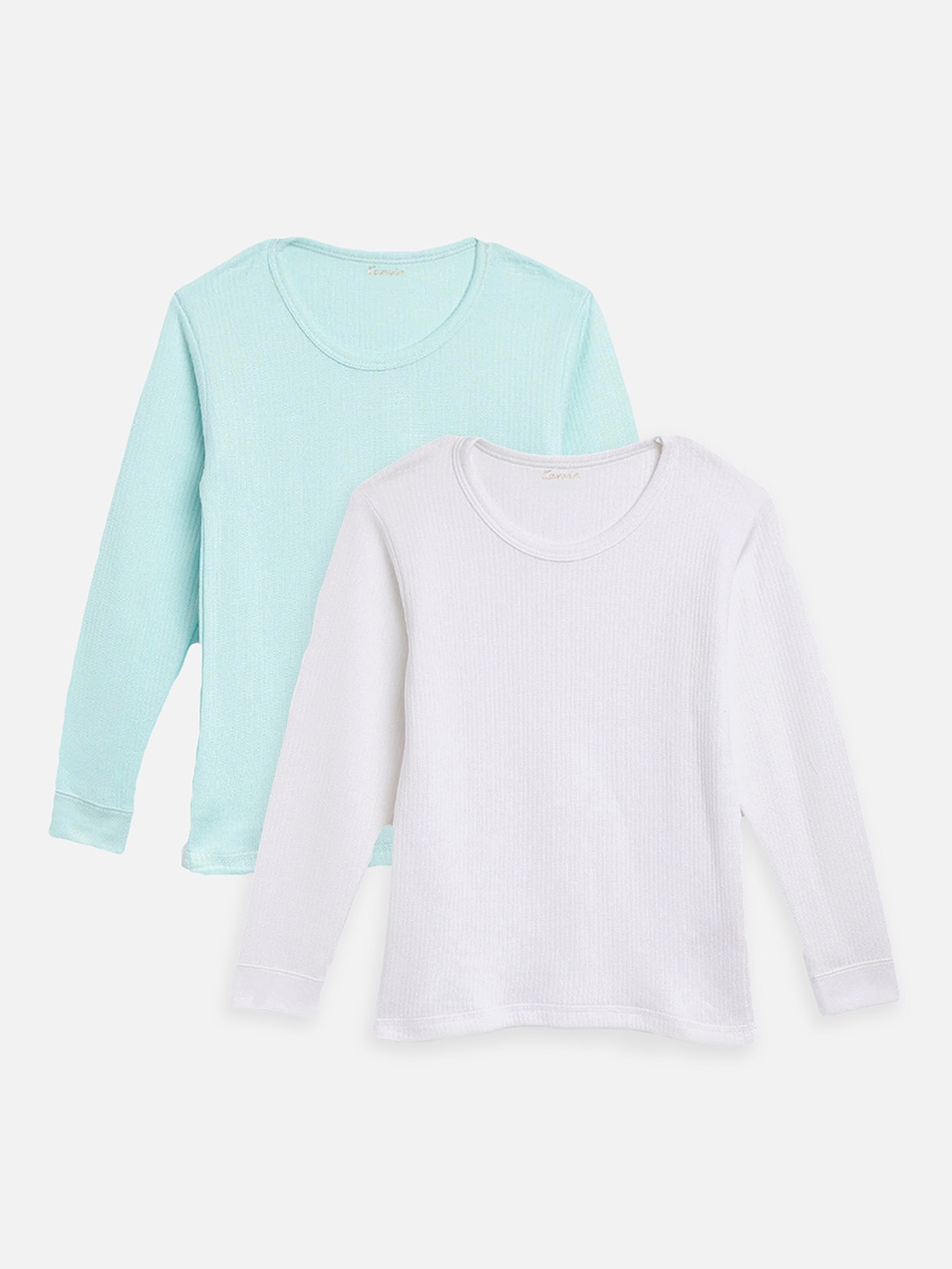 

Kanvin Boys turquoise blue and white Pack Of 2 Solid Thermal Tops