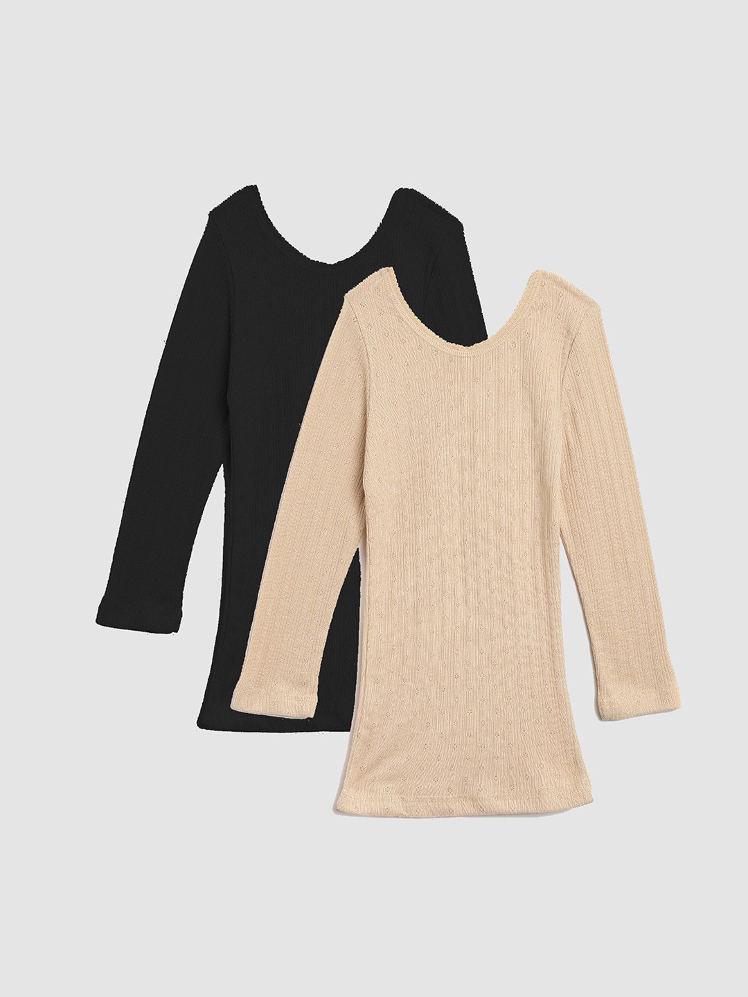 

Kanvin Girls Black and Skin Pack of 2 Solid Thermal Tops