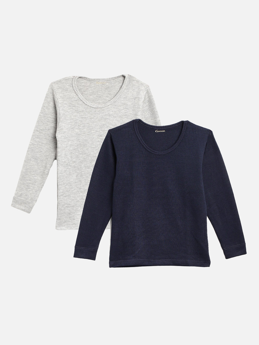 

Kanvin Boys navy-blue and grey Pack Of 2 Solid Thermal Tops