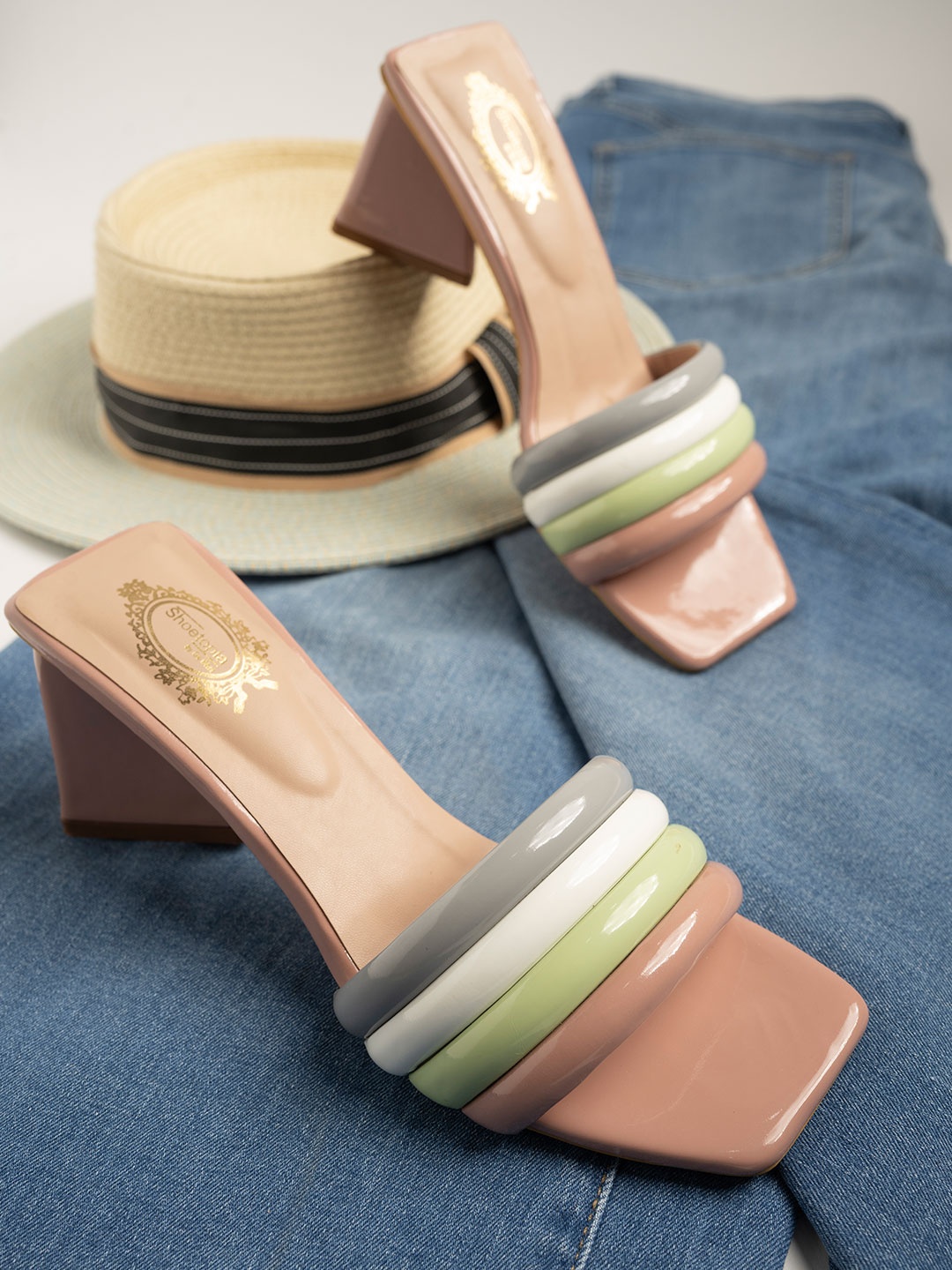 

Shoetopia Peach-Coloured Colourblocked Block Heels