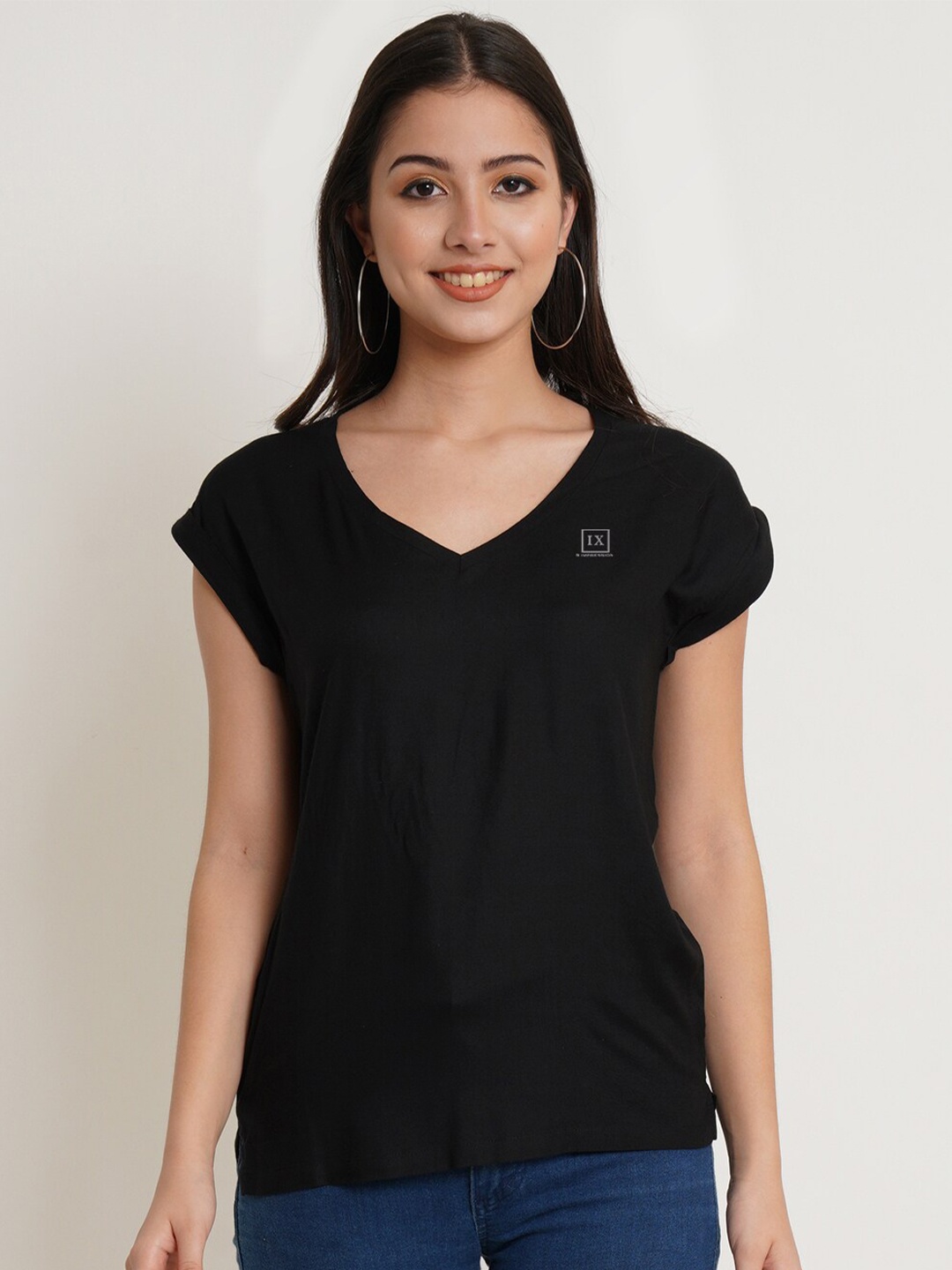 

IX IMPRESSION Women Black Slim Fit T-shirt