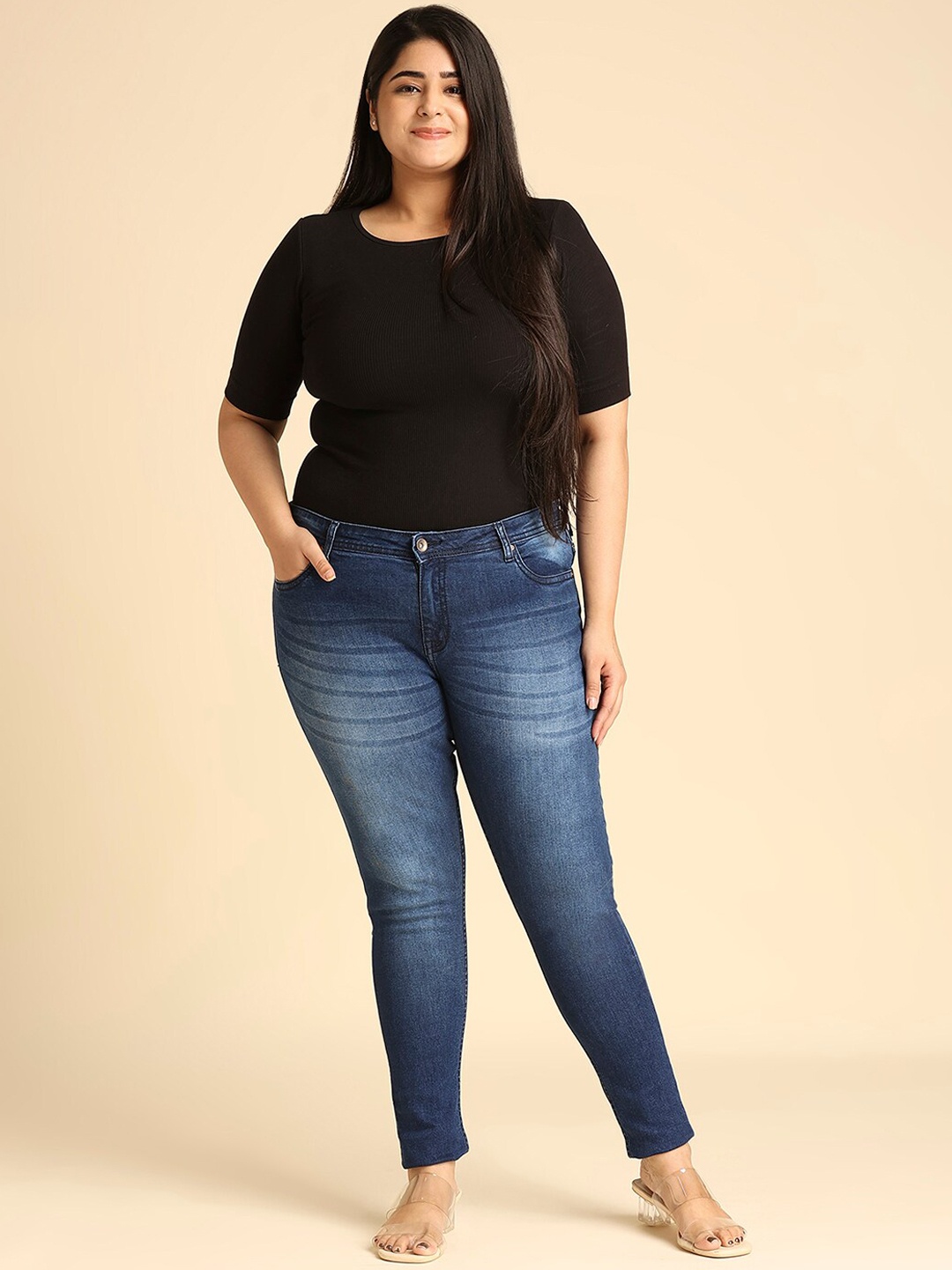 

Freeform by High Star Women Plus Size Blue Slim Fit Heavy Fade Stretchable Jeans