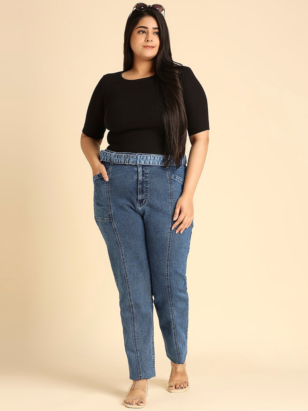 

Freeform by High Star Women Plus Size Straight Fit High-Rise Stretchable Jeans, Blue