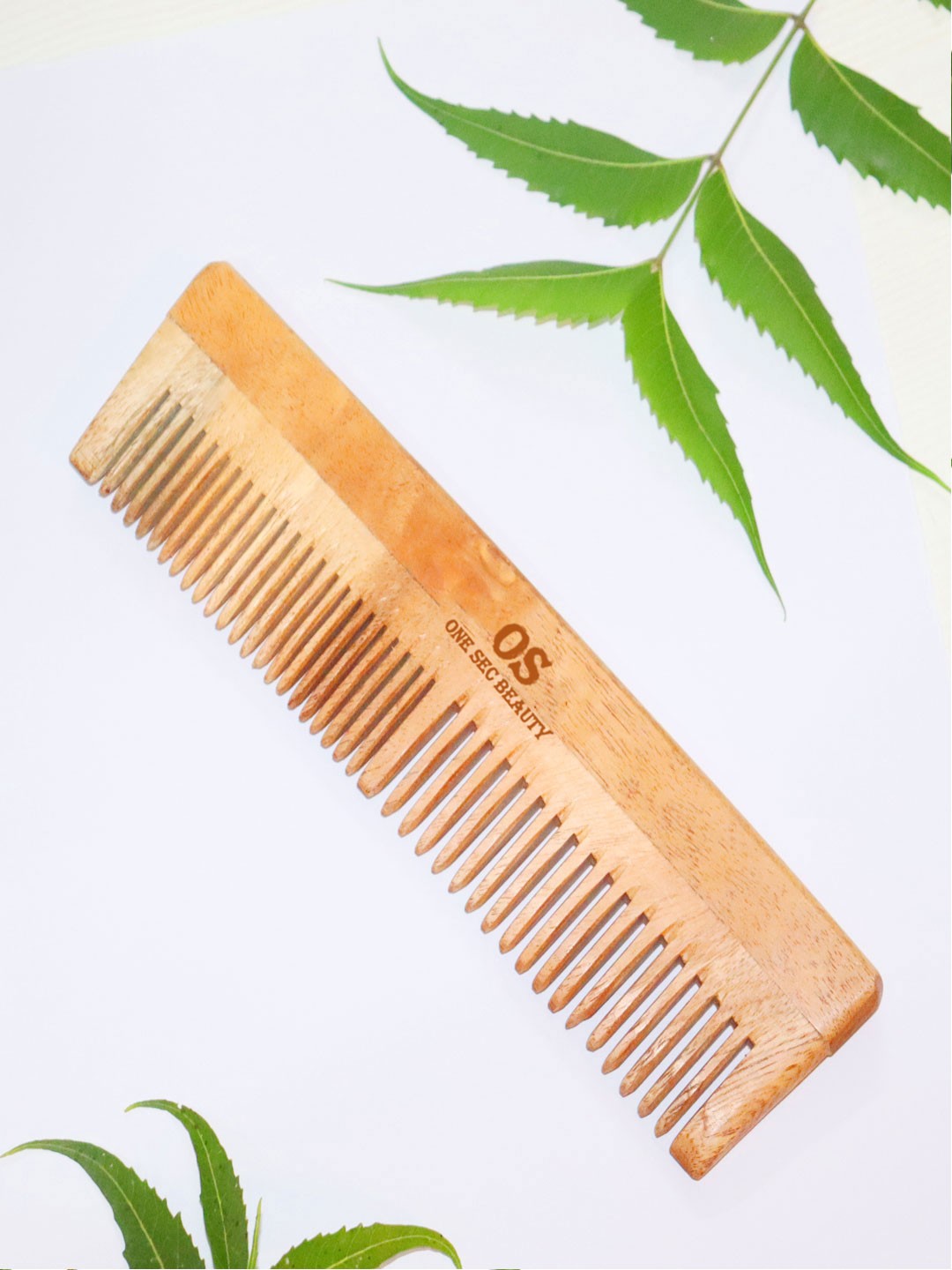 

One Sec Beauty Pure Neem Wood Comb with Fine & Wide Tooth - Beige