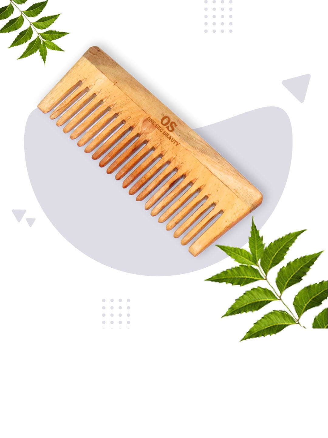 

One Sec Beauty Neem Wood De-Tangled Comb With Wide Tooth for Healthy Hair - Beige