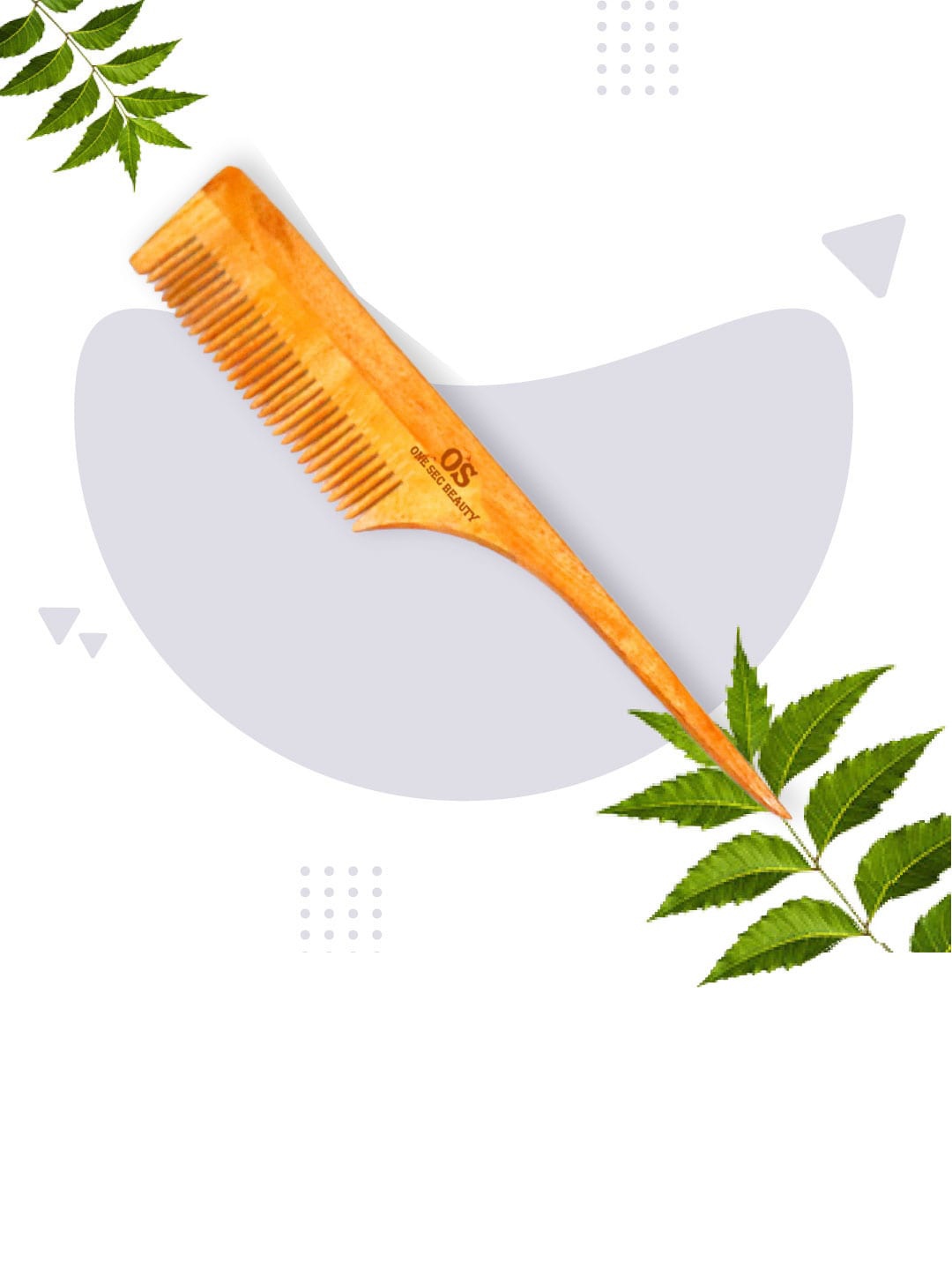 

One Sec Beauty Neem Wood Rat Tail Comb With Long Handle - Beige