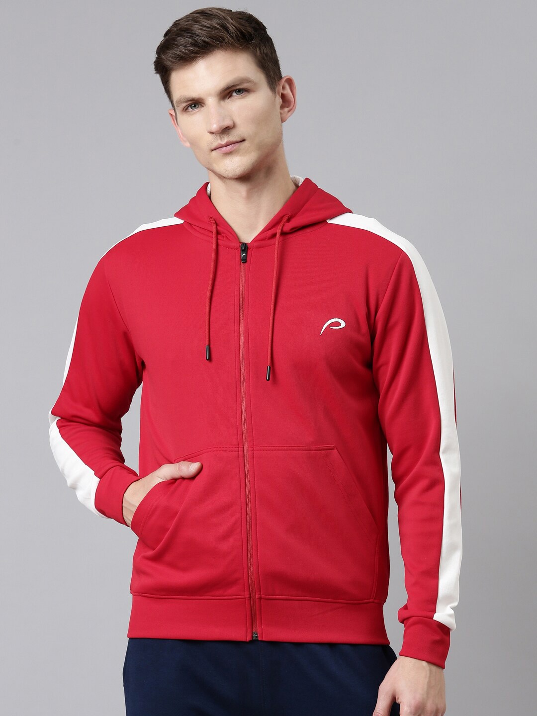 

Proline Active Men Red Solid Hooded Sweatshirt