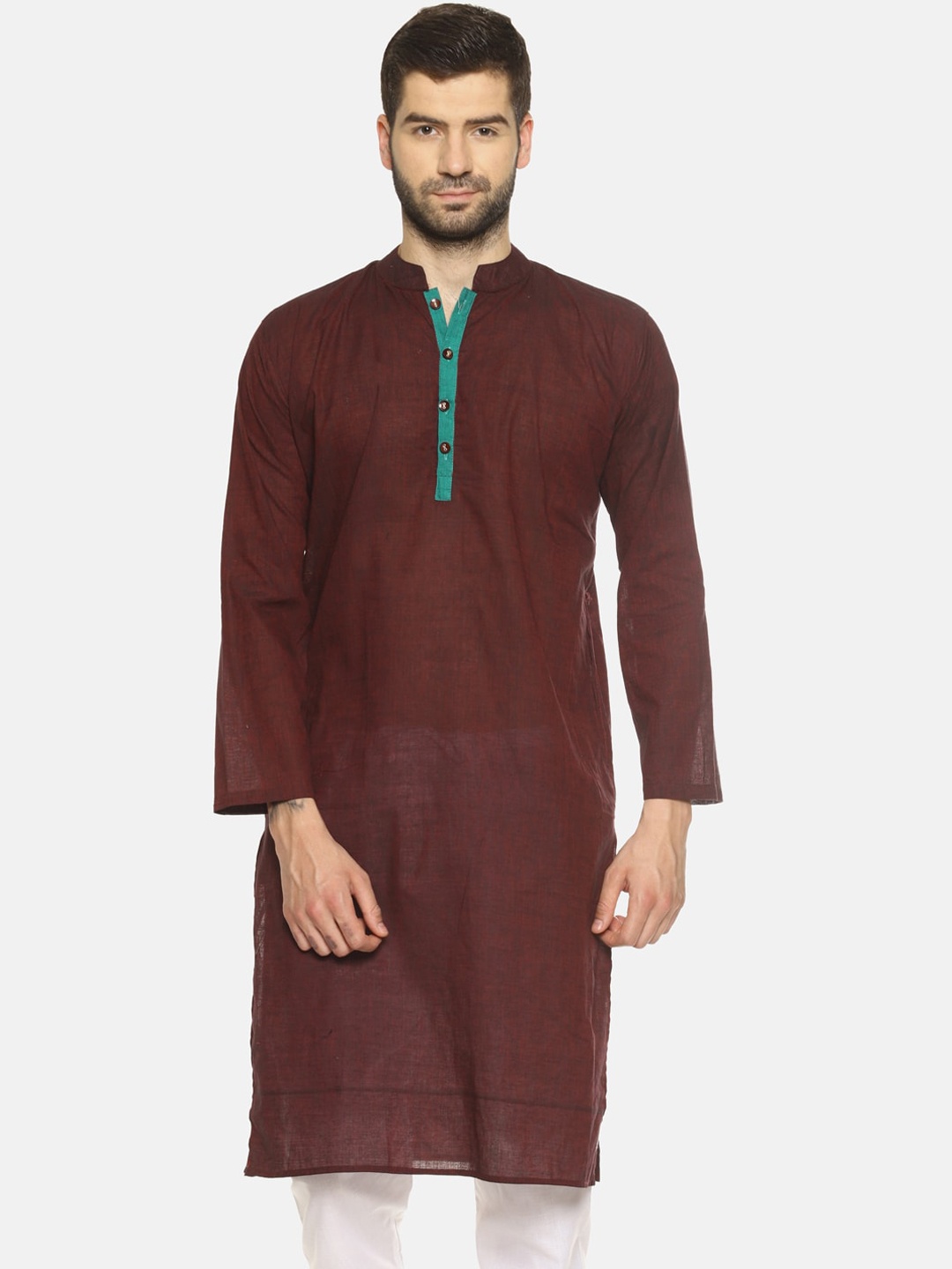 

PAROKSH Men Maroon Thread Work Quirky Khadi Handloom Kurta
