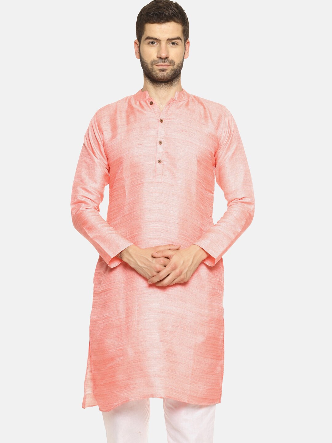 

PAROKSH Men Pink Thread Work Pastels Dobby Kurta