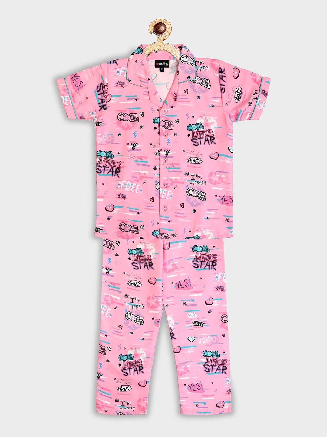 

Sand Dune Unisex Kids Pink & Black Printed Night suit