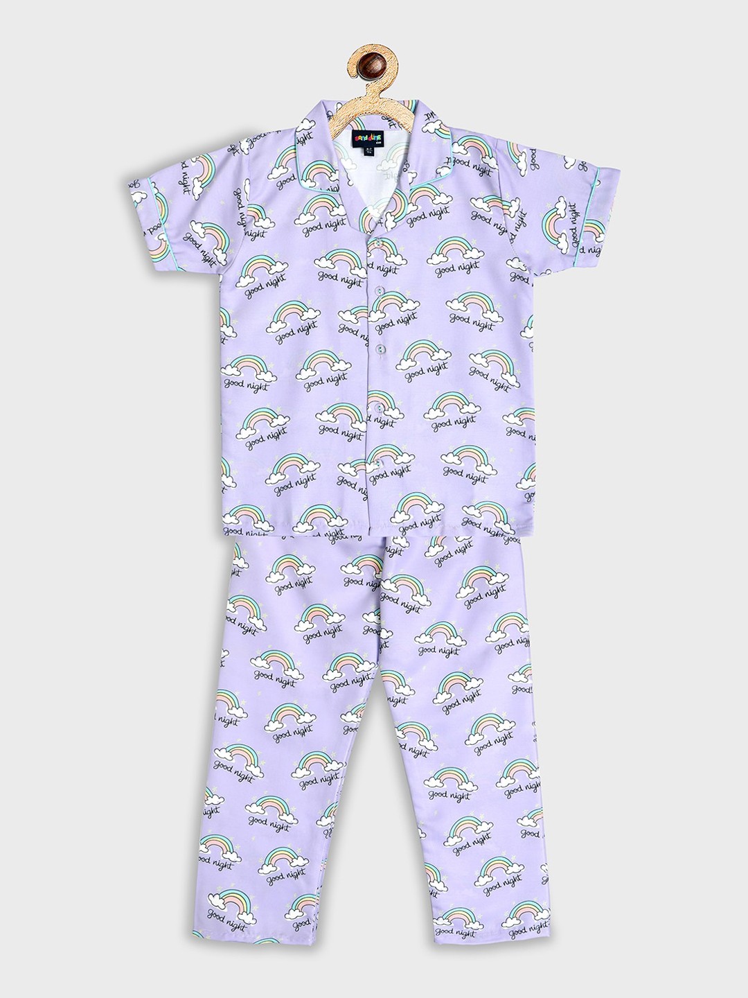 

Sand Dune Unisex Kids Purple & Off White Printed Night suit