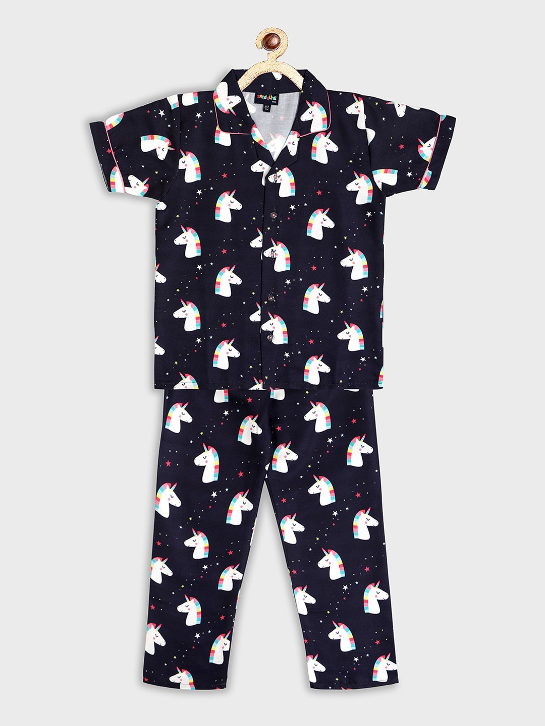 

Sand Dune Unisex Kids Navy Blue & Off White Printed Night suit