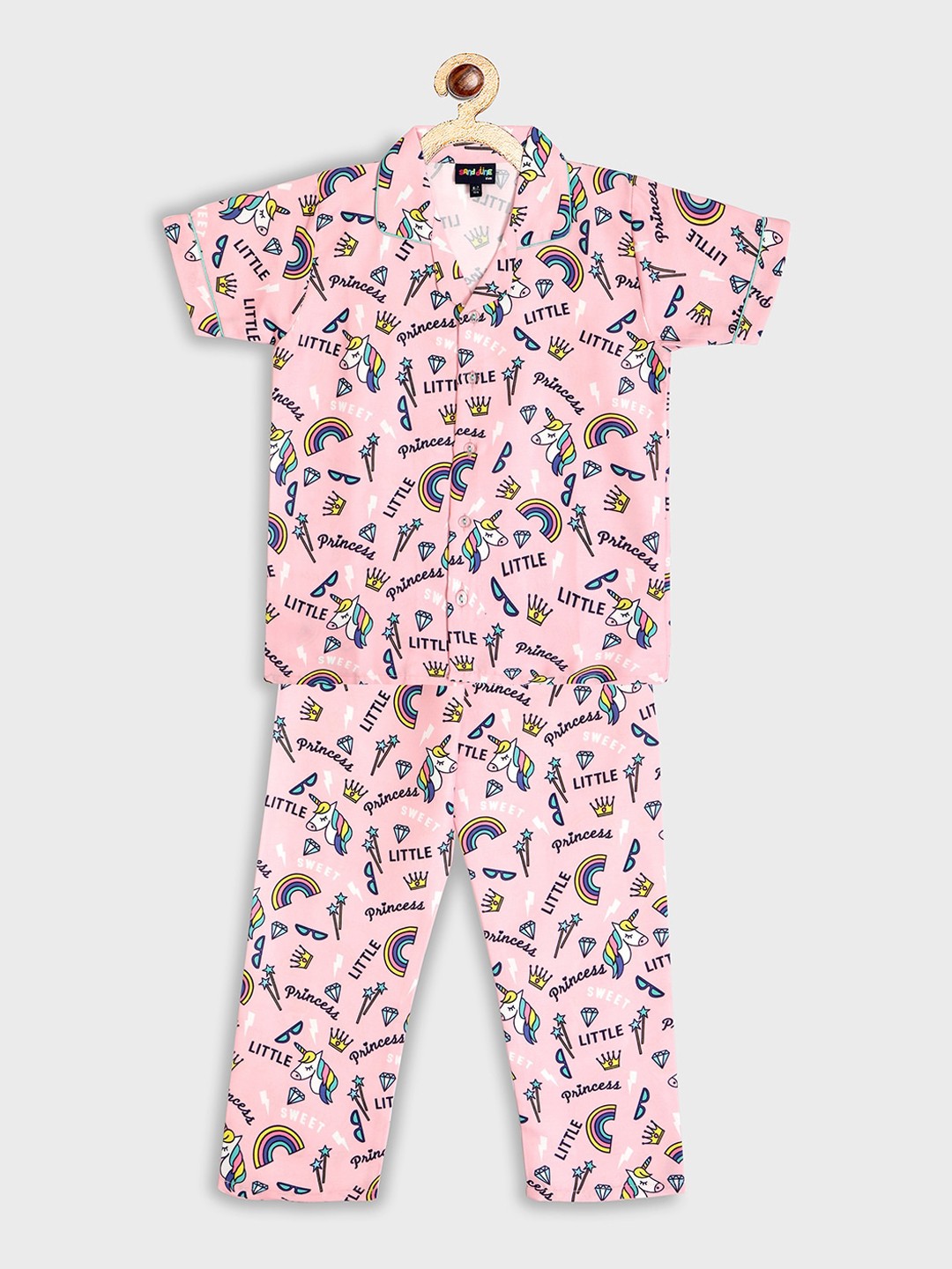 

Sand Dune Unisex Kids Pink & Black Printed Night suit