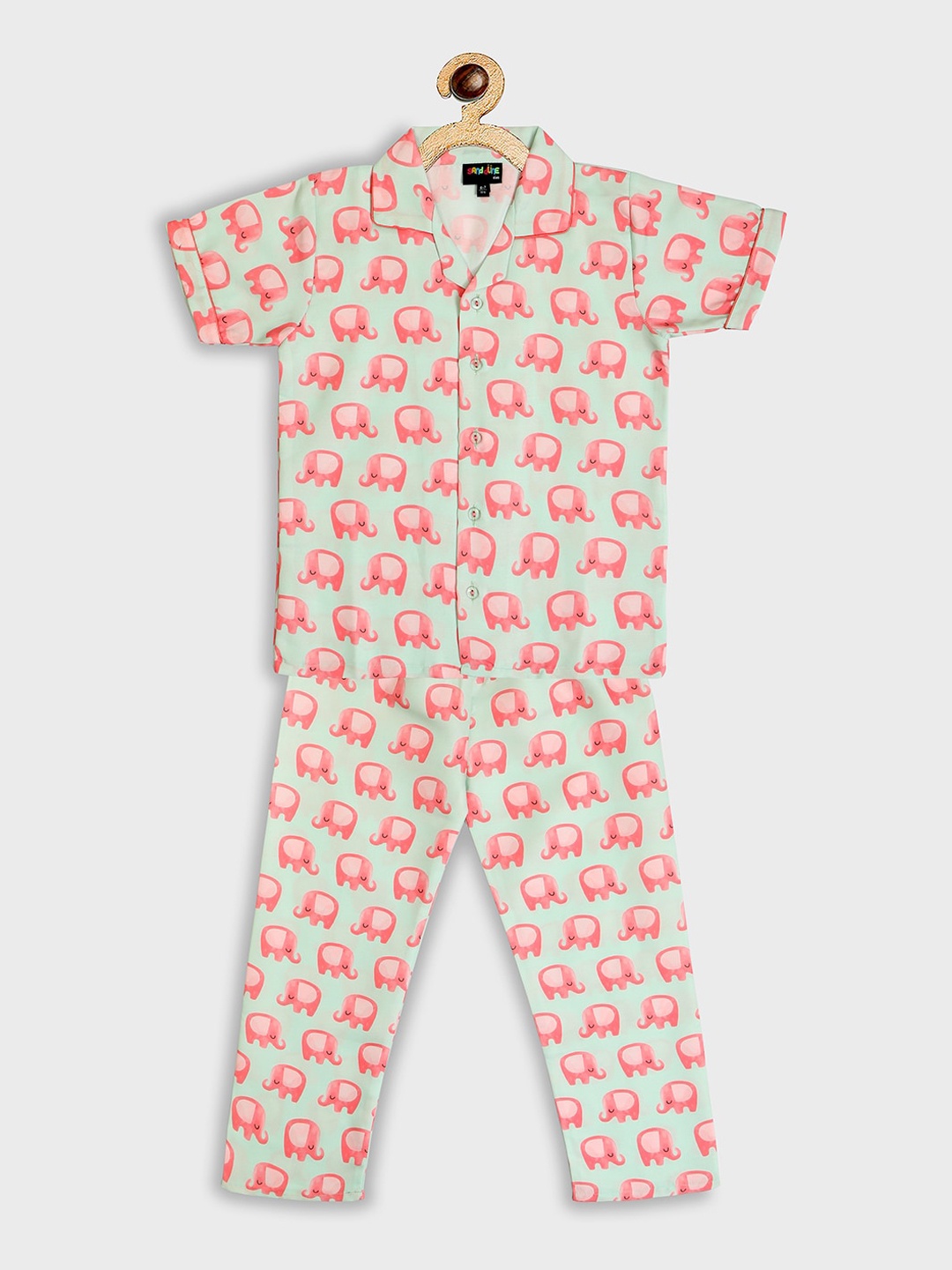 

Sand Dune Unisex Kids Sea Green & Pink Printed Night suit