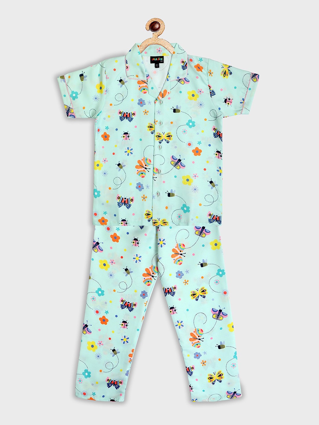 

Sand Dune Unisex Kids Sea Green & Yellow Printed Night suit