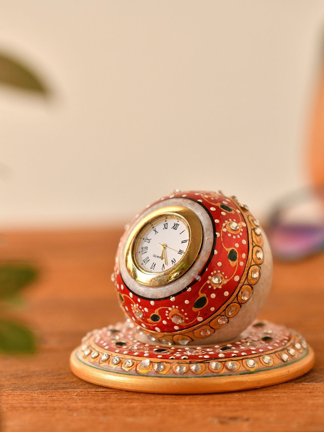 

Fashion Bizz Red Mirrorwork Platewatch Showpiece, Multi